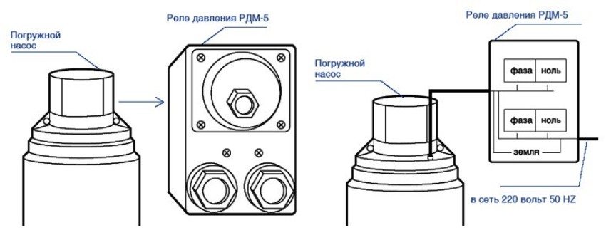 Схема підключення реле тиску до погружному насосу