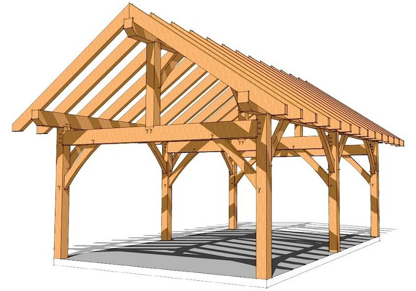 Проект каркаса з дерева для навісу з двосхилим дахом