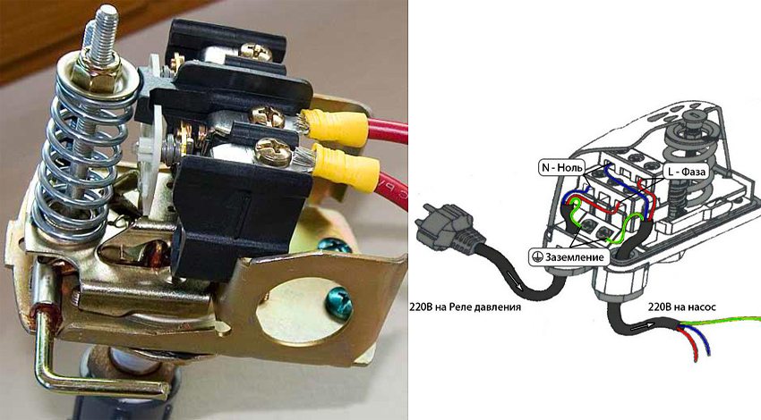 Підключення проводів до реле тиску
