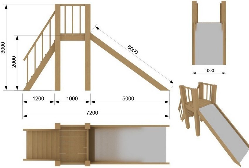 Схема дерев'яної гірки для дитячого майданчика у садочку