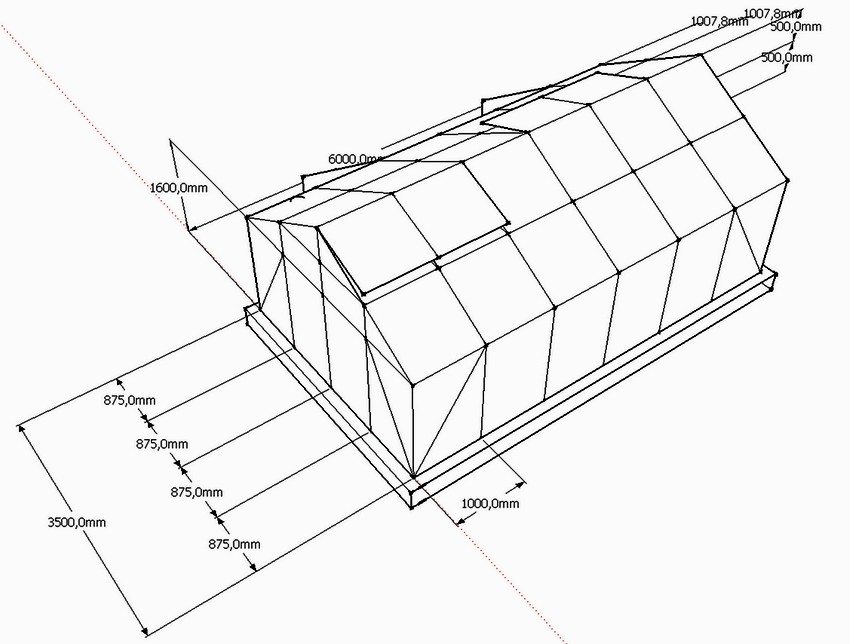 Приклад креслення теплиці з двосхилим дахом