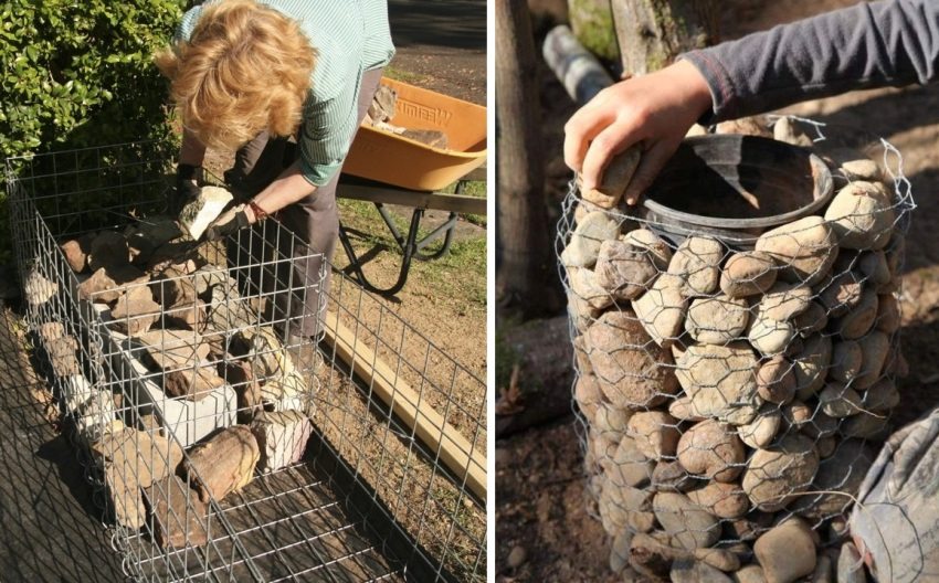 Наповнення каркаса габіону камінням своїми руками