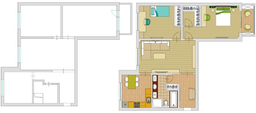 Трикімнатна квартира до та після перепланування