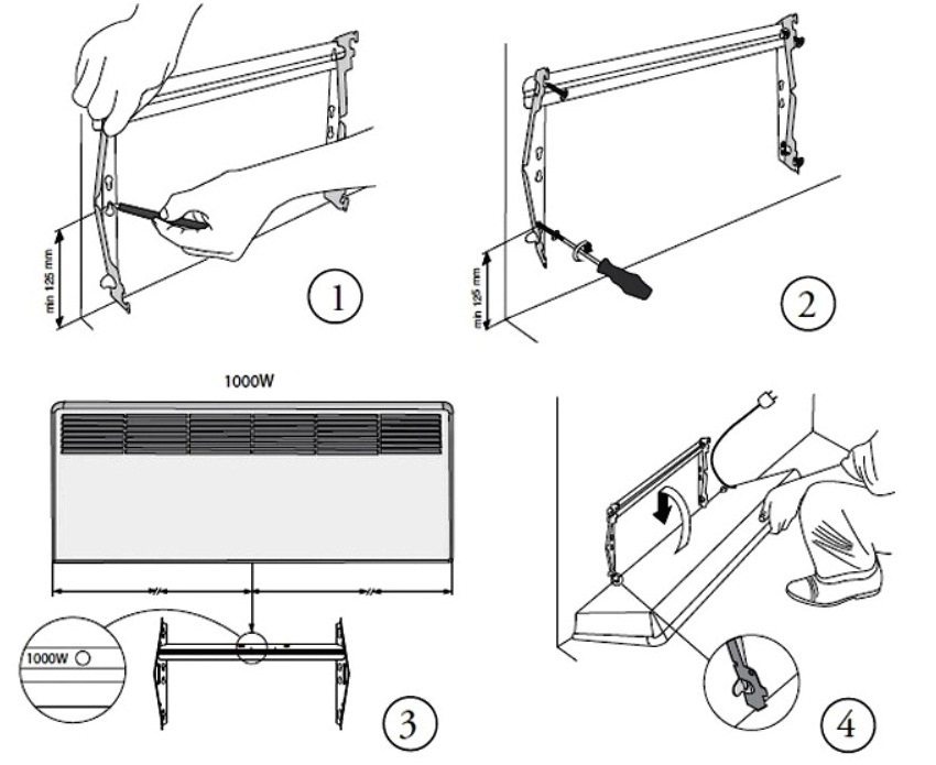 Електричний конвектор монтується на стіну за допомогою кронштейнів