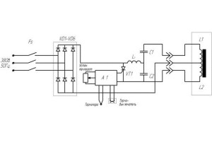 Електрична схема індукційного нагрівача води. (Для збільшення натисніть)
